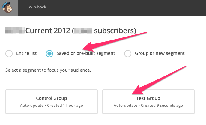 Sending a camapaign to a test group in Mailchimp